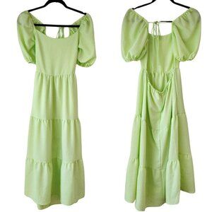 Talulah Aritzia Lime Green Tiered Maxi Dress Puff Sleeves Boho Peasant Women's S
